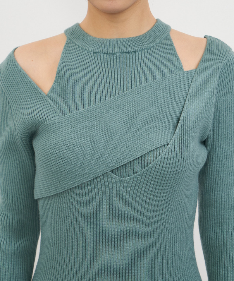 カシュクールレイヤードタイトリブワンピース 詳細画像 グリーン 10