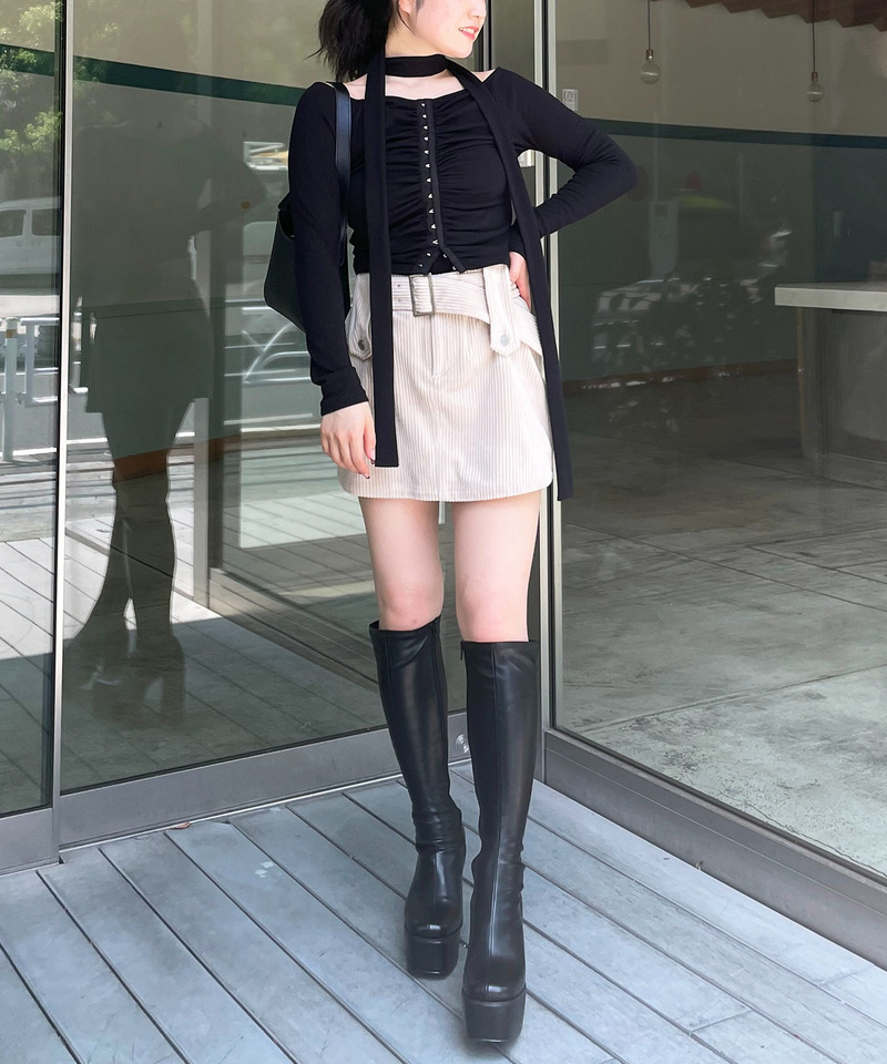 スカーフ付きコルセットホックデザイントップス 詳細画像 ブラック 2