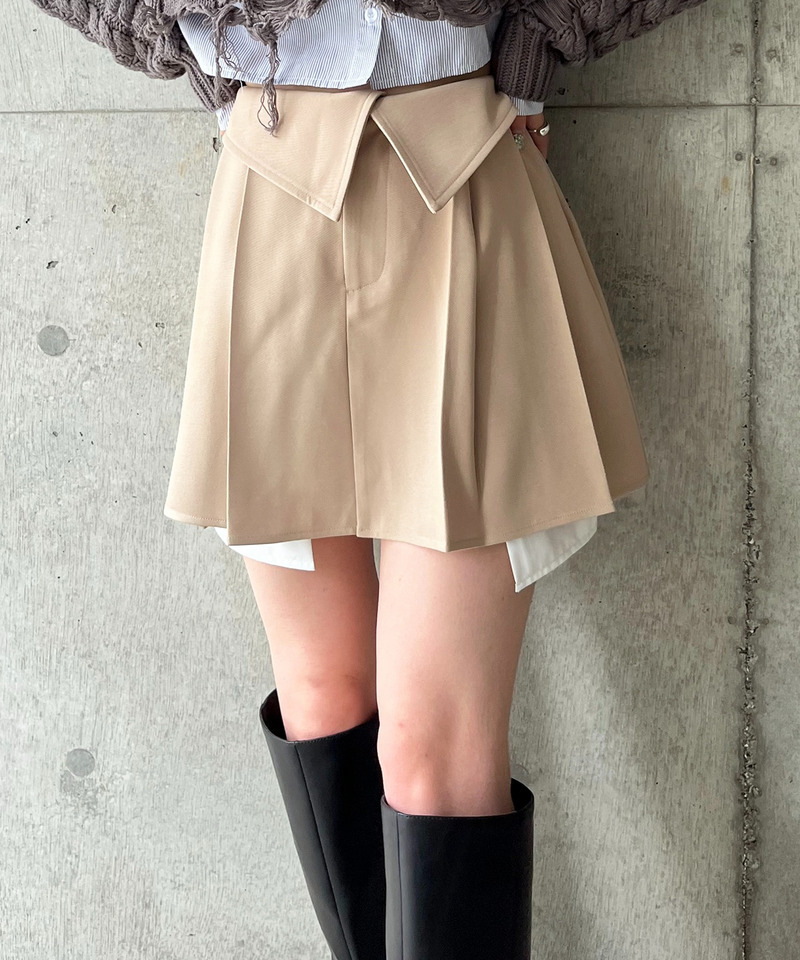 ウエスト折り返しプリーツミニスカート 詳細画像 ベージュ 4