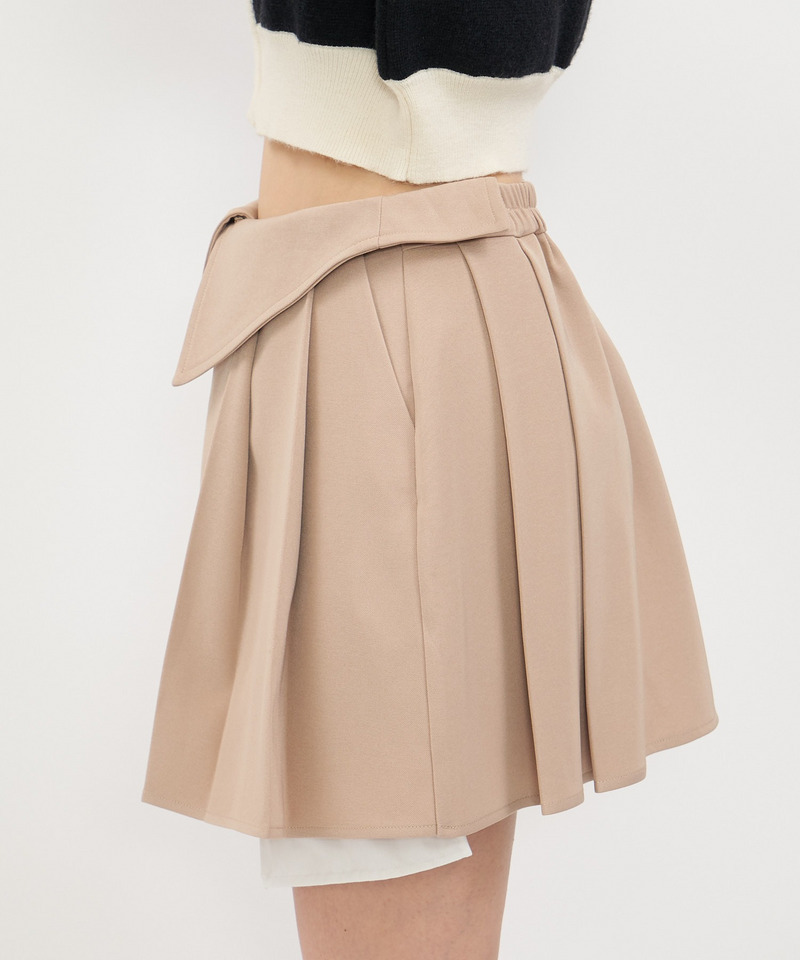 ウエスト折り返しプリーツミニスカート 詳細画像 ベージュ 8
