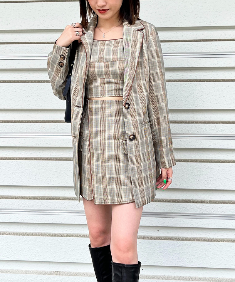 チェック柄パイピングテーラージャケット 詳細画像 ベージュ系 3