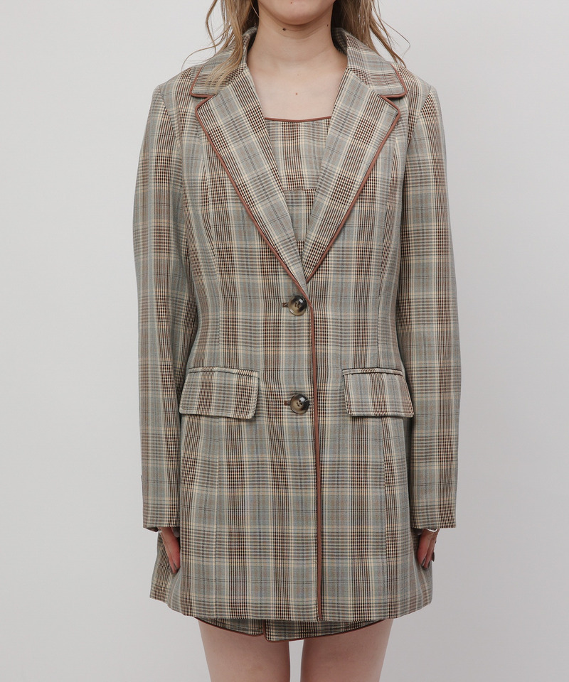 チェック柄パイピングテーラージャケット 詳細画像 ベージュ系 5