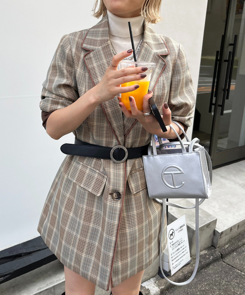 チェック柄パイピングテーラージャケット 詳細画像 ピンク系 2