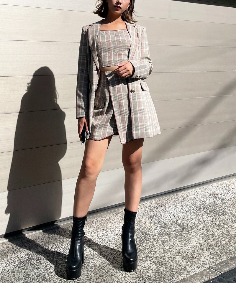 チェック柄パイピングテーラージャケット 詳細画像 ピンク系 3