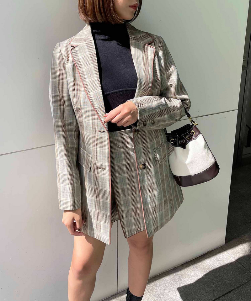 チェック柄パイピングテーラージャケット 詳細画像 ピンク系 5