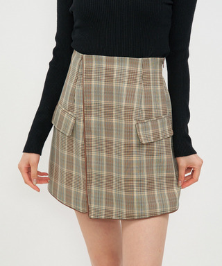 チェック柄ラップ風パイピングスカート