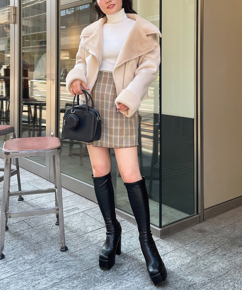 チェック柄ラップ風パイピングスカート 詳細画像 ベージュ系 3