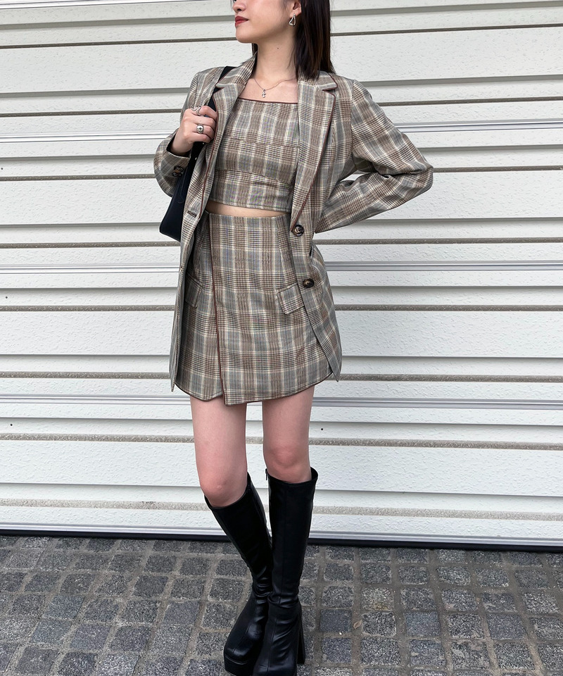 チェック柄ラップ風パイピングスカート 詳細画像 ベージュ系 6