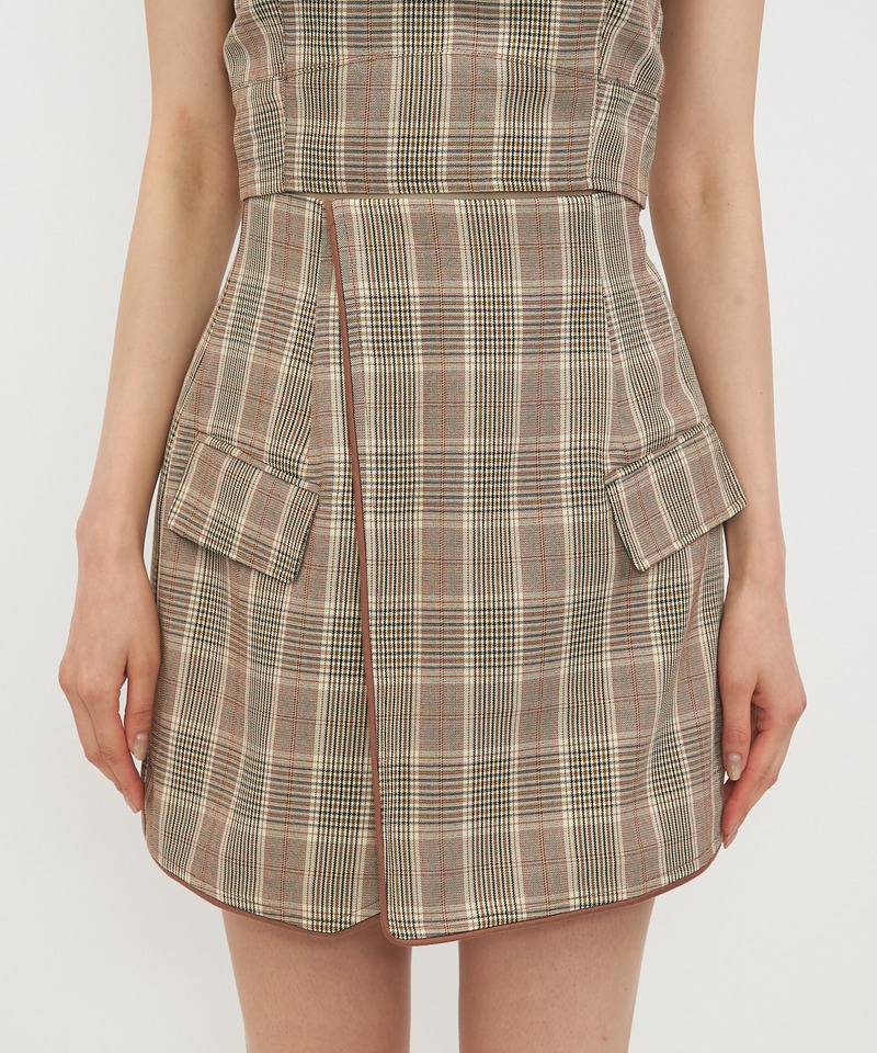 チェック柄ラップ風パイピングスカート 詳細画像 ピンク系 3