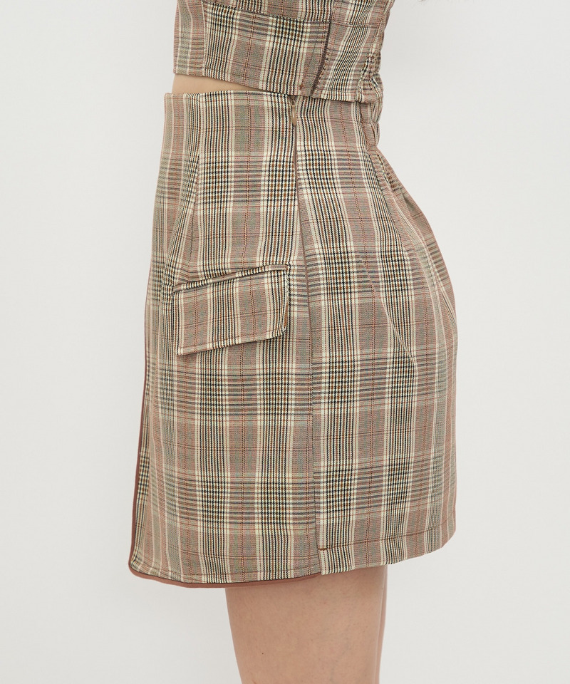 チェック柄ラップ風パイピングスカート 詳細画像 ピンク系 4