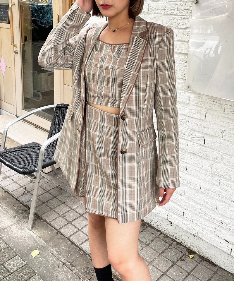 チェック柄パイピングビスチェ 詳細画像 ピンク系 4