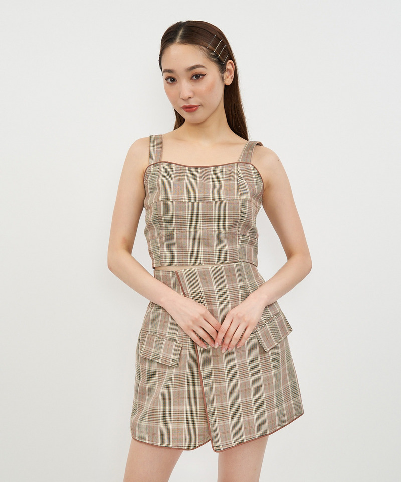 チェック柄パイピングビスチェ 詳細画像 ピンク系 7