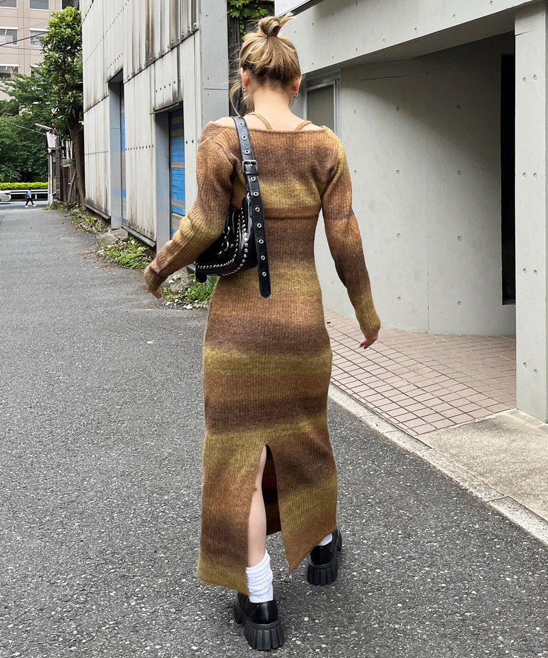 ビット付きボレロアンサンブルニットロングワンピース 詳細画像 モカ 3