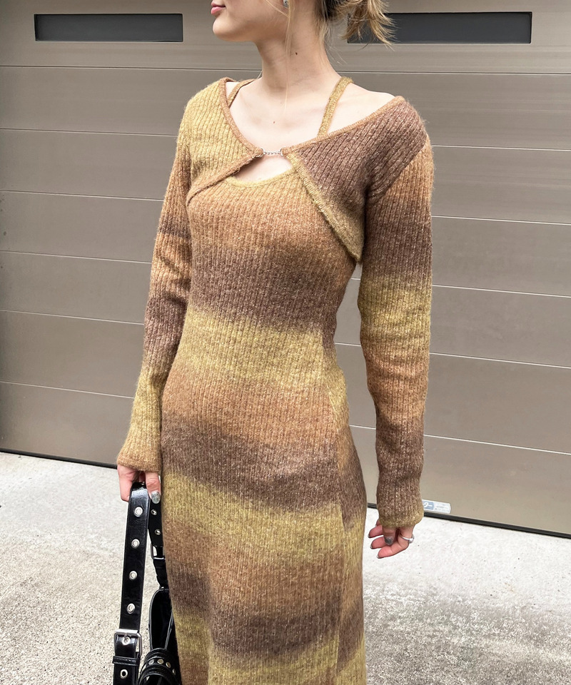 ビット付きボレロアンサンブルニットロングワンピース 詳細画像 モカ 5