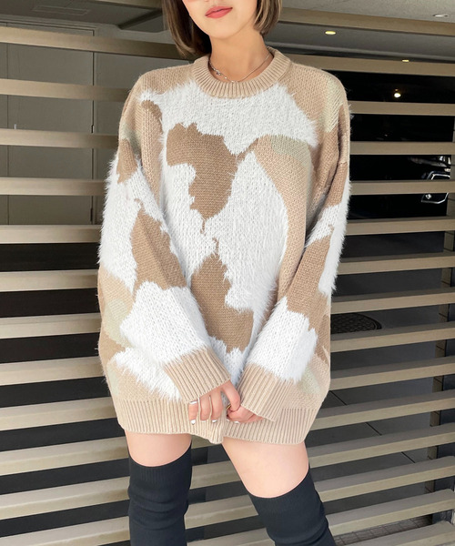 マーブル柄シャギージャガードニット 詳細画像