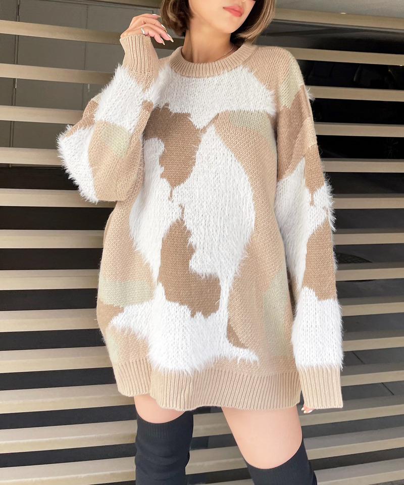 マーブル柄シャギージャガードニット 詳細画像 ベージュ 3