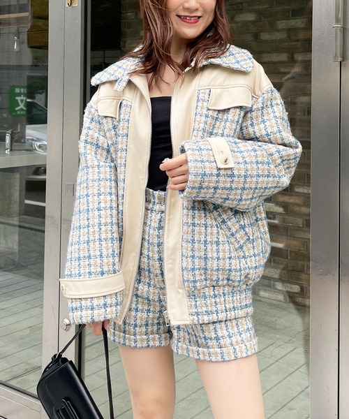 ツイードミックスビックカラーオーバージャケット 詳細画像