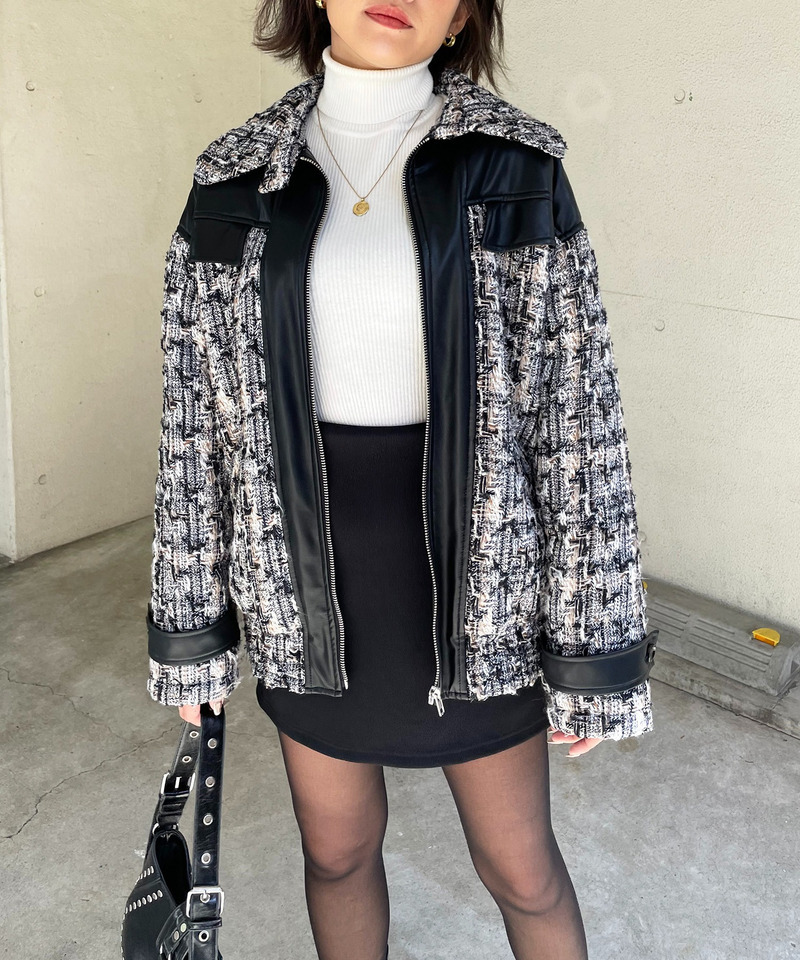 ツイードミックスビックカラーオーバージャケット 詳細画像 ブラック系 4