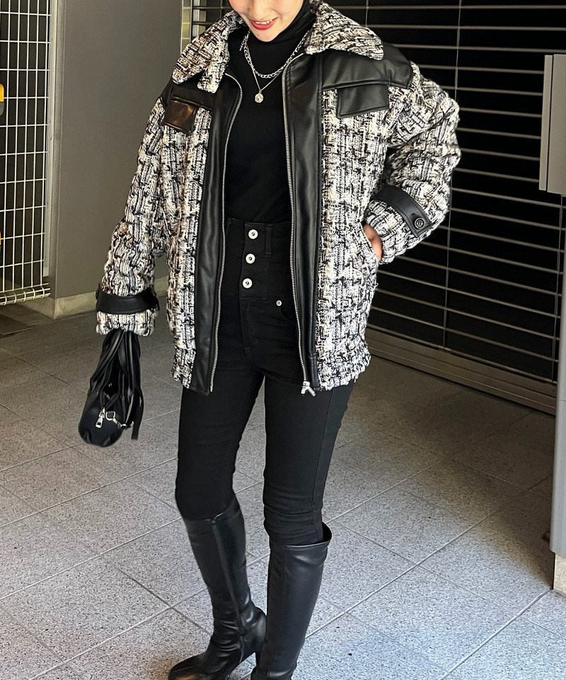 ツイードミックスビックカラーオーバージャケット 詳細画像 ブラック系 5