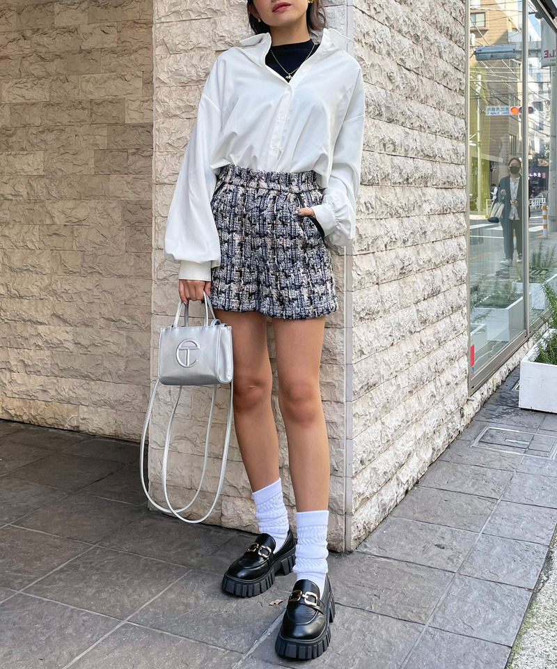 ハイウエストツィードショートパンツ 詳細画像 ブラック系 5