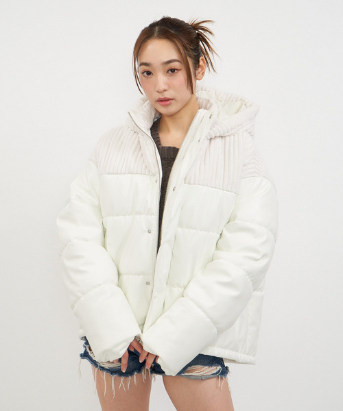 レザーライク切替え中綿オーバージャケット  詳細画像