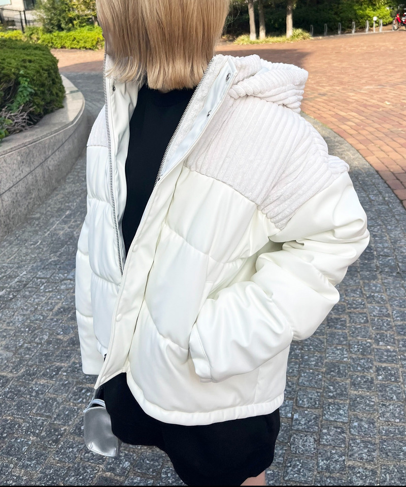 レザーライク切替え中綿オーバージャケット  詳細画像 ホワイト 3