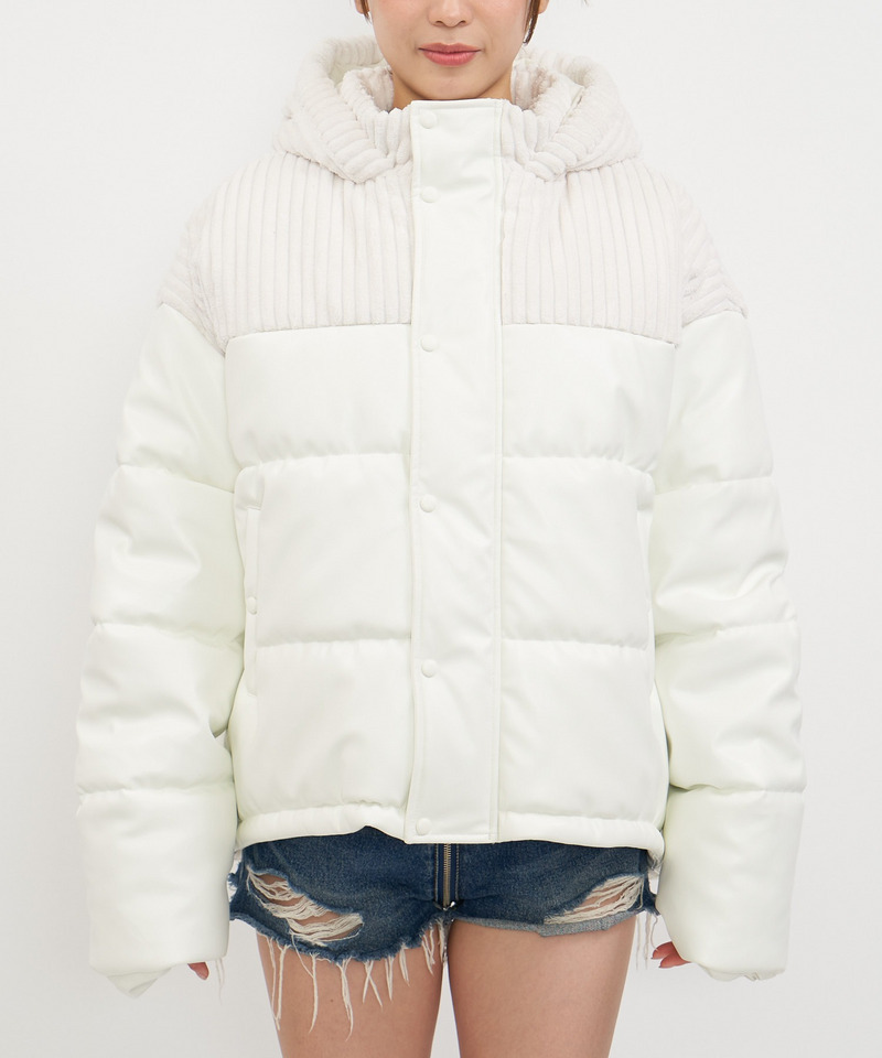 レザーライク切替え中綿オーバージャケット  詳細画像 ホワイト 5