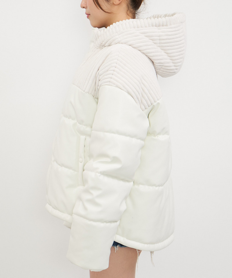 レザーライク切替え中綿オーバージャケット  詳細画像 ホワイト 6