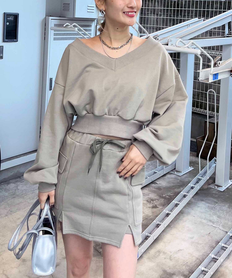 スウェットカーゴミニスカート 詳細画像 カーキ 2