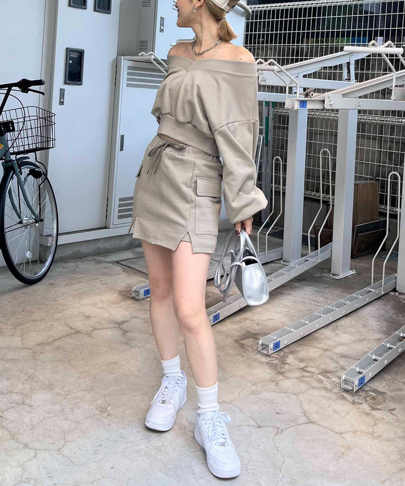 スウェットカーゴミニスカート 詳細画像 カーキ 3