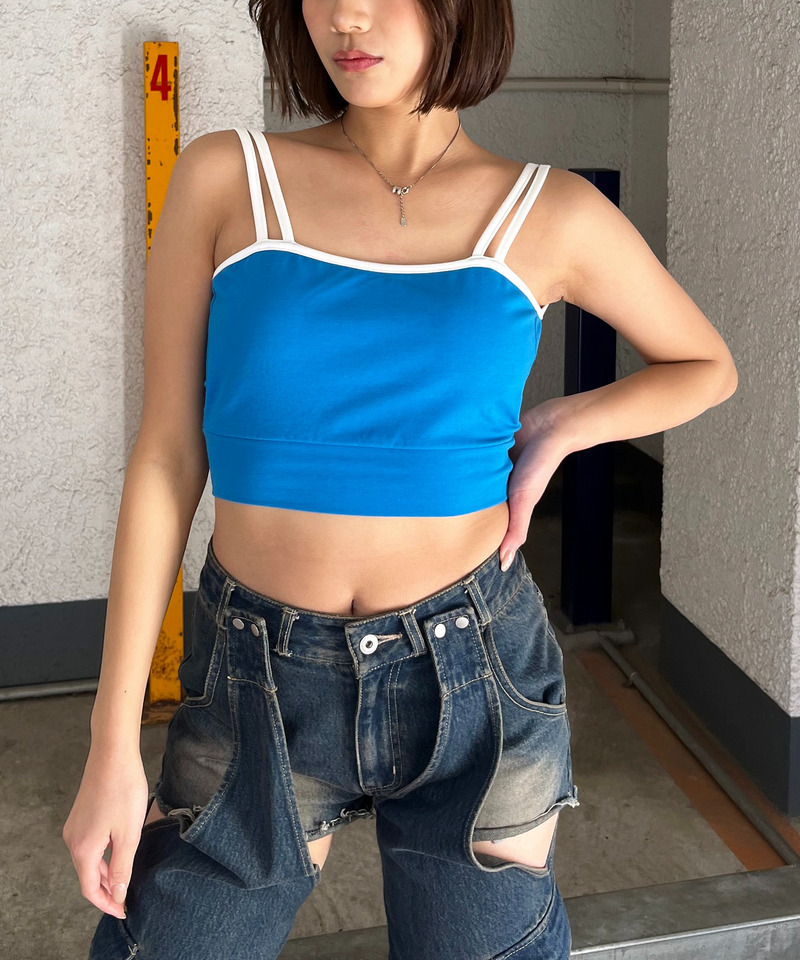 パット付きパイピングキャミソール 詳細画像 ブルー 1