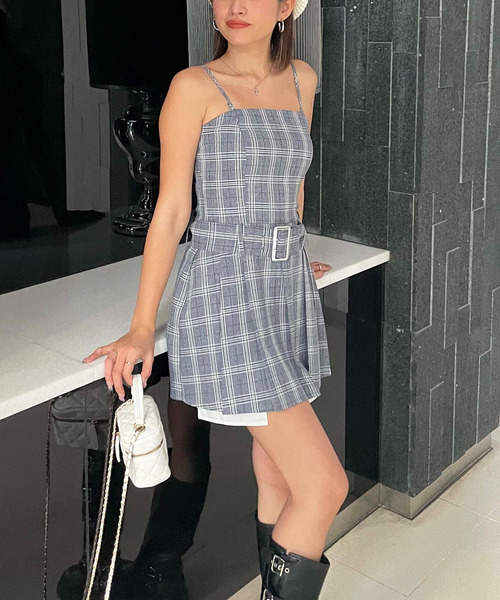 ウエストマークプリーツミニワンピース 詳細画像