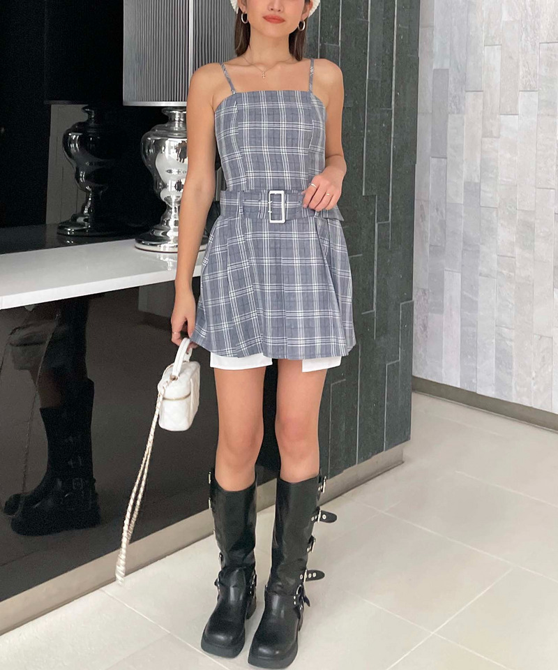 ウエストマークプリーツミニワンピース 詳細画像 チェック 5