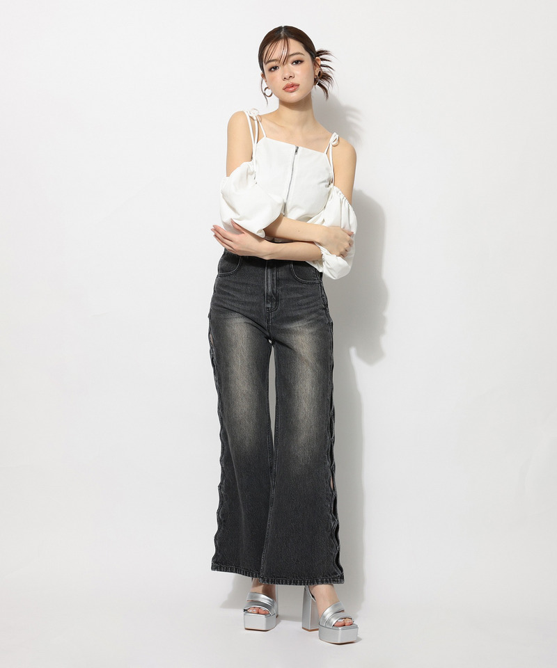 オープンショルダーフロントZIPブラウス 詳細画像 ドット 7