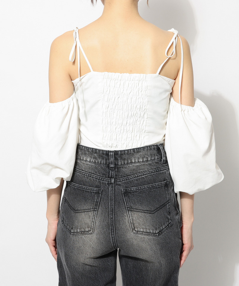 オープンショルダーフロントZIPブラウス 詳細画像 ドット 9