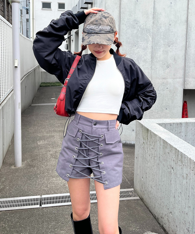 ラップ付きレースアップショートパンツ 詳細画像 グレー 5