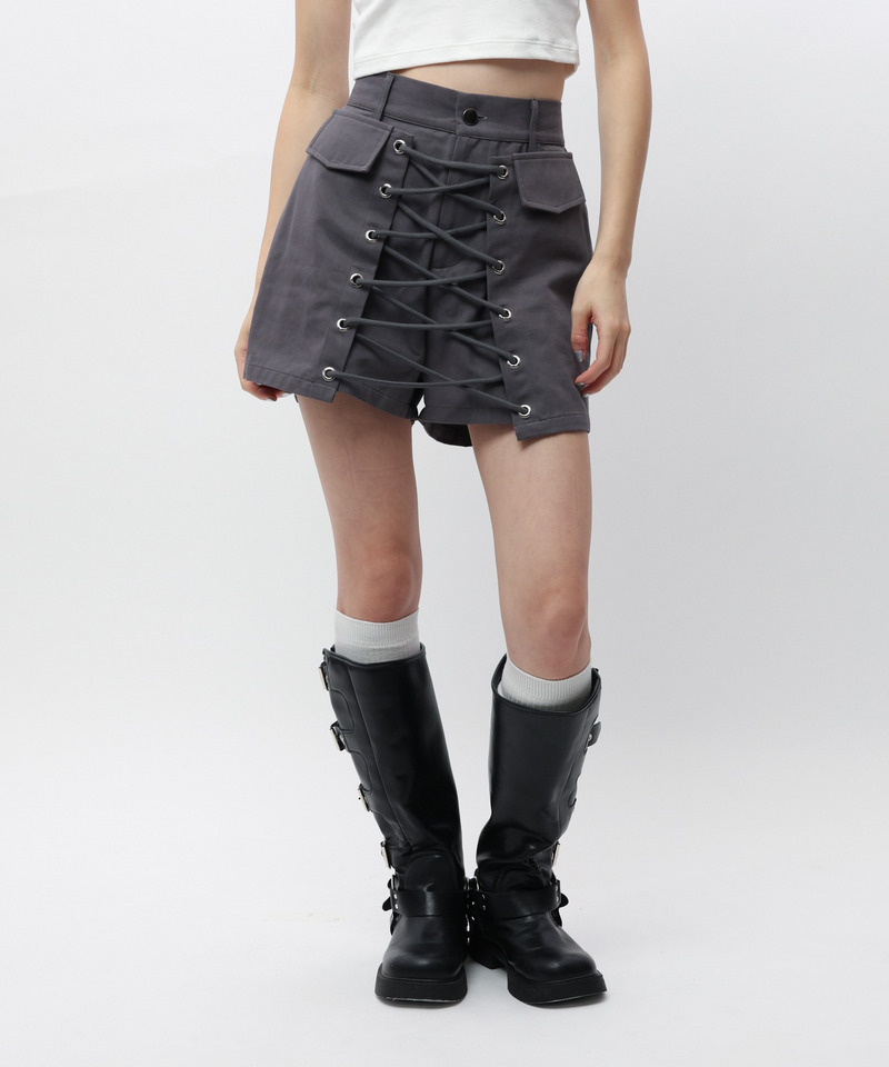 ラップ付きレースアップショートパンツ 詳細画像 グレー 7