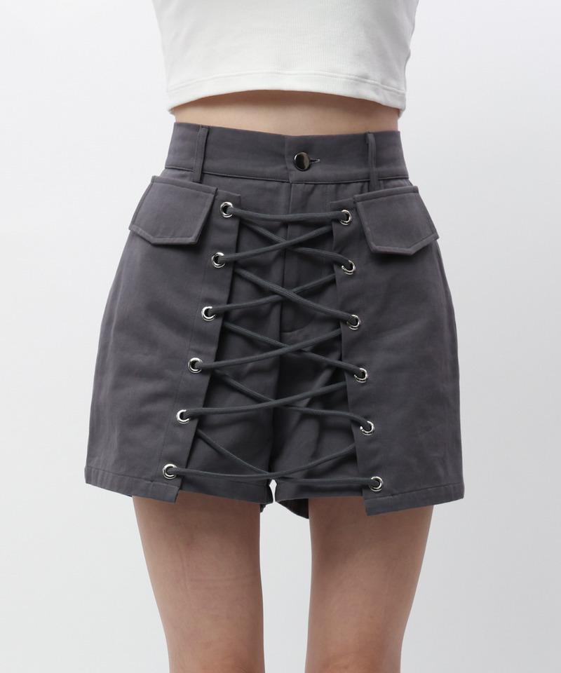 ラップ付きレースアップショートパンツ 詳細画像 グレー 8