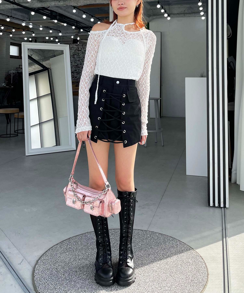 ラップ付きレースアップショートパンツ 詳細画像 ブラック 4