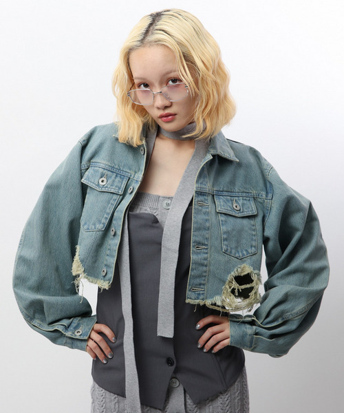 クラッシュデニムショートジャケット 詳細画像