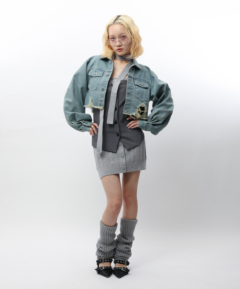 クラッシュデニムショートジャケット 詳細画像 デニムブルー 2