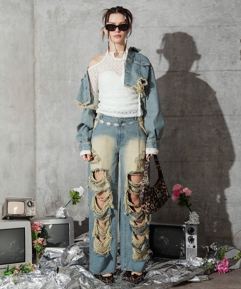 クラッシュデニムショートジャケット 詳細画像 デニムブルー 3