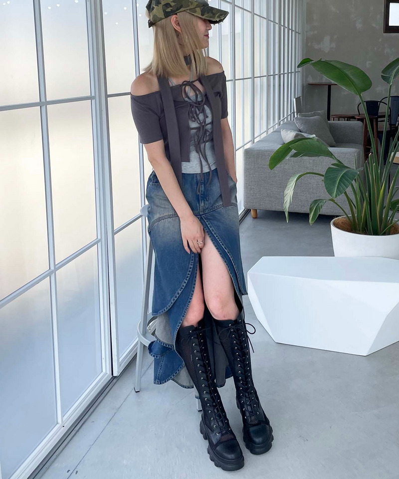 ストール付きレースアップトップス 詳細画像 グレー 4