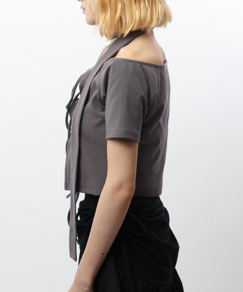 ストール付きレースアップトップス 詳細画像 グレー 7