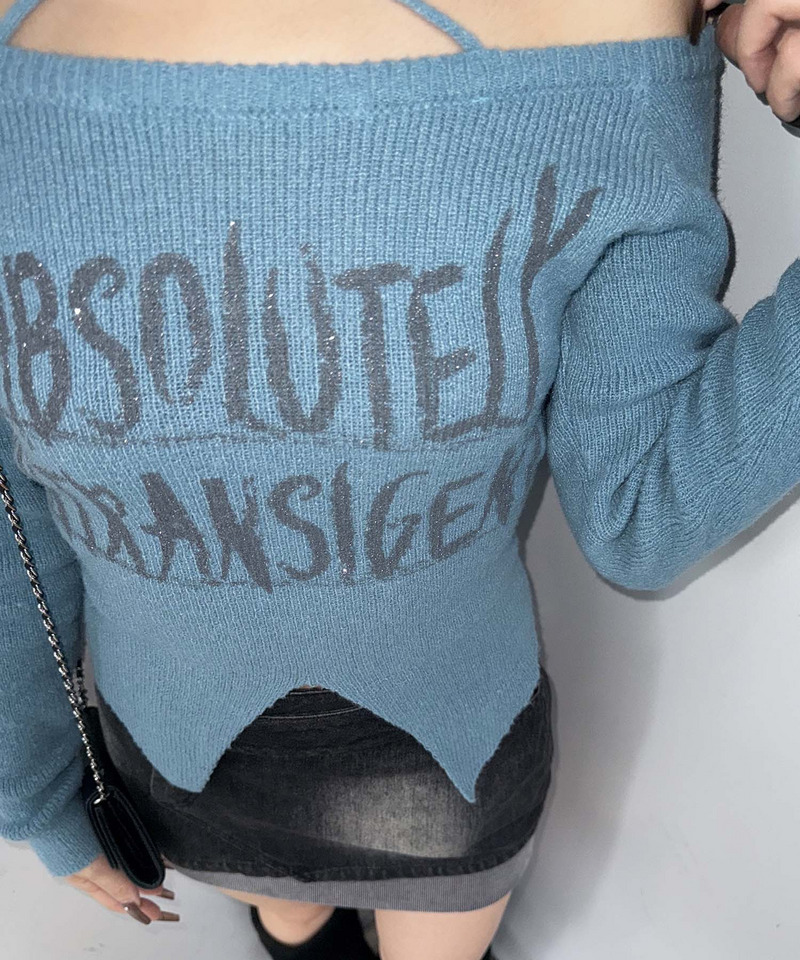 ラメロゴオフショルダーニット 詳細画像 ブルー 9