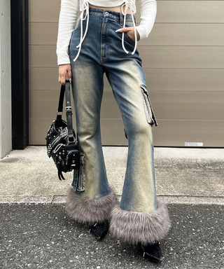 ファーデニムパンツ