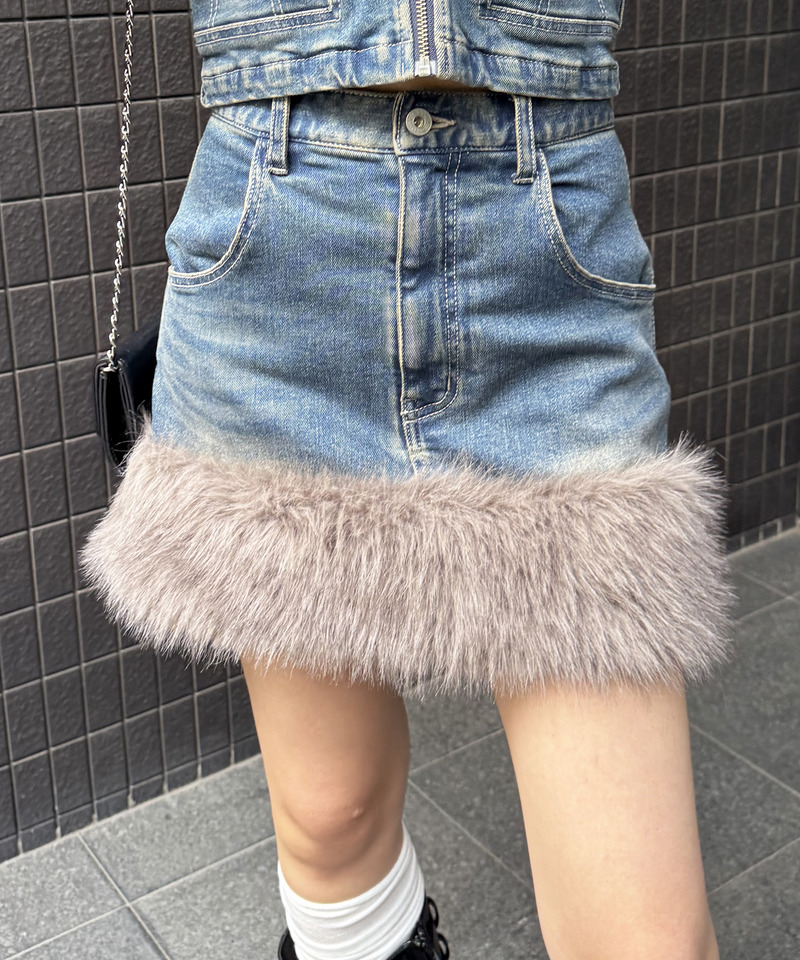 ファーデニムスカート 詳細画像 デニムブルー 1