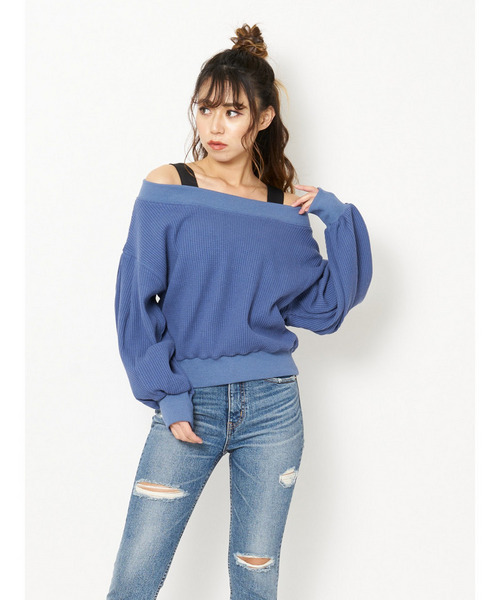 オフショルダー2Wayサーマルトップス 詳細画像