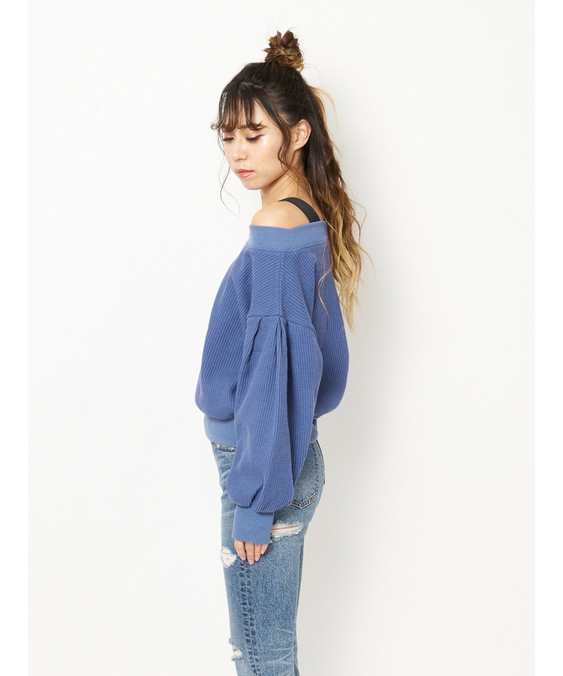 オフショルダー2Wayサーマルトップス 詳細画像 ブルー 2