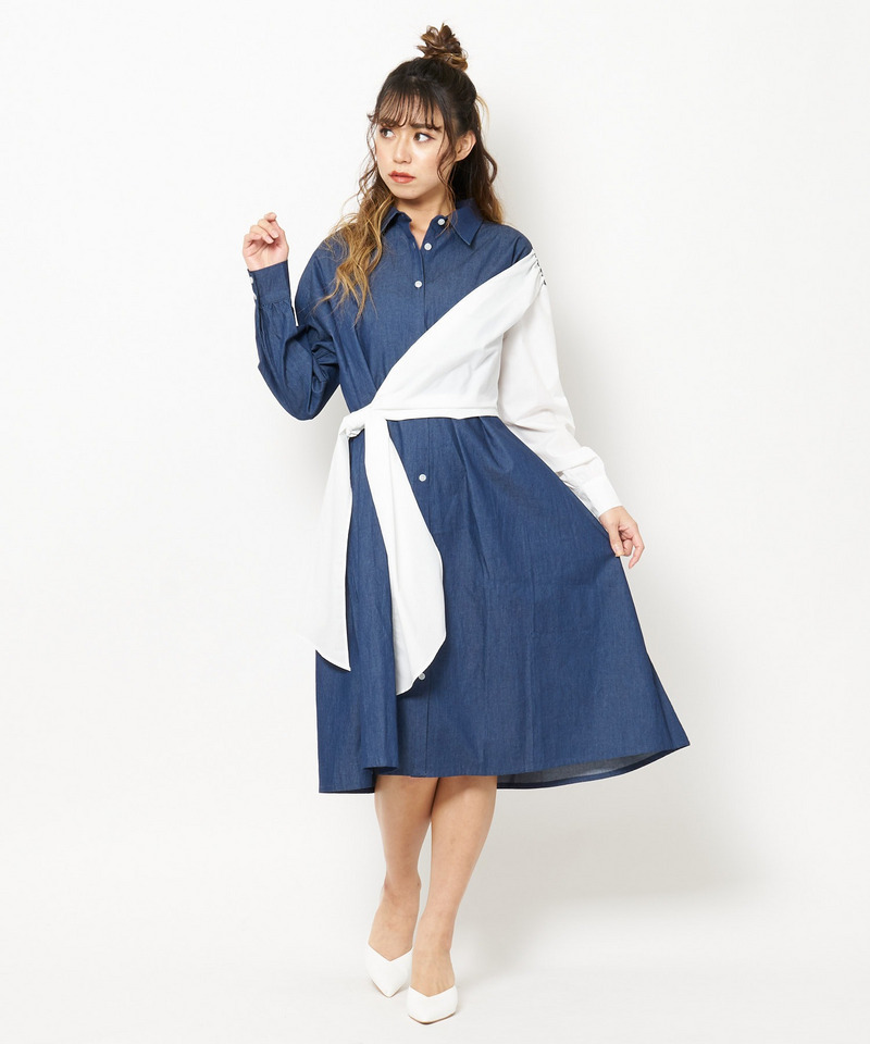 ロングリボンシャツワンピース 詳細画像 インディゴ 1
